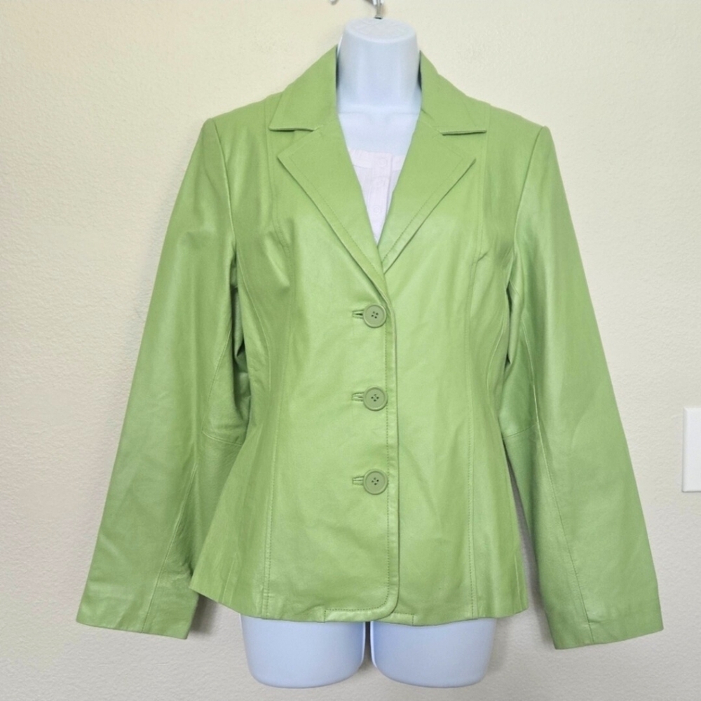 Dialogue Y2K Green Leather Jacket Womens Size Small Casual Jacket